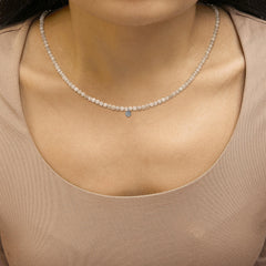 Sterling Silver Moonstone Bead Station Necklace with Diamond Accent