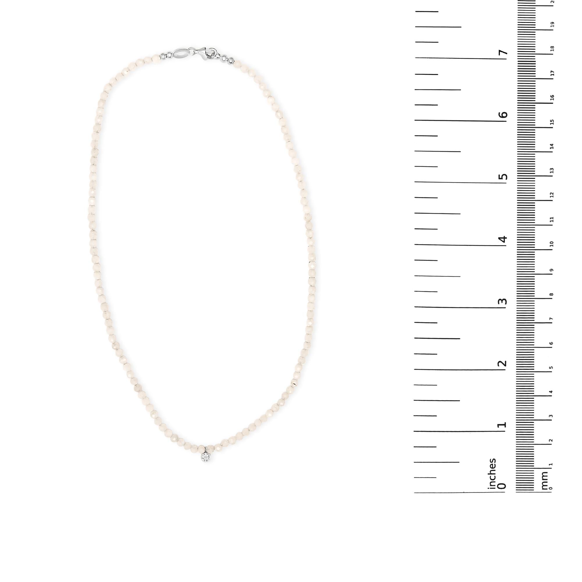Sterling Silver Moonstone Bead Station Necklace with Diamond Accent