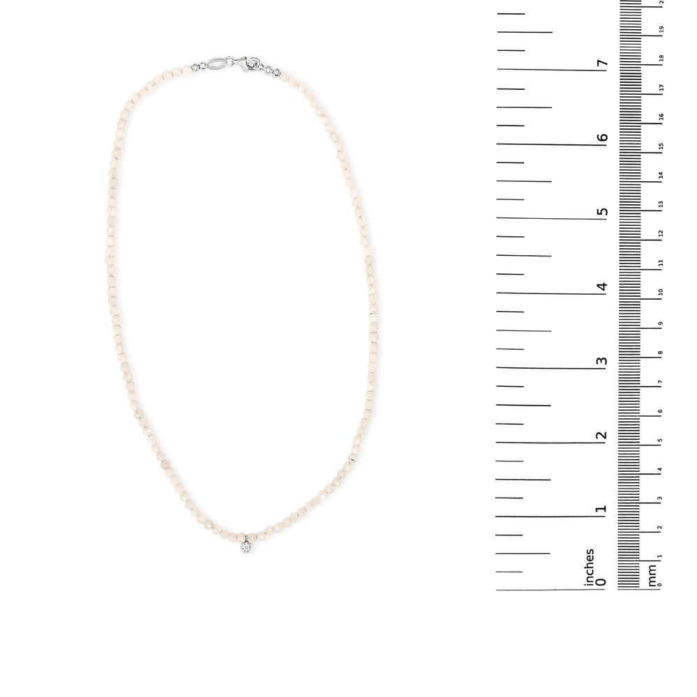 Sterling Silver Moonstone Bead Station Necklace with Diamond Accent