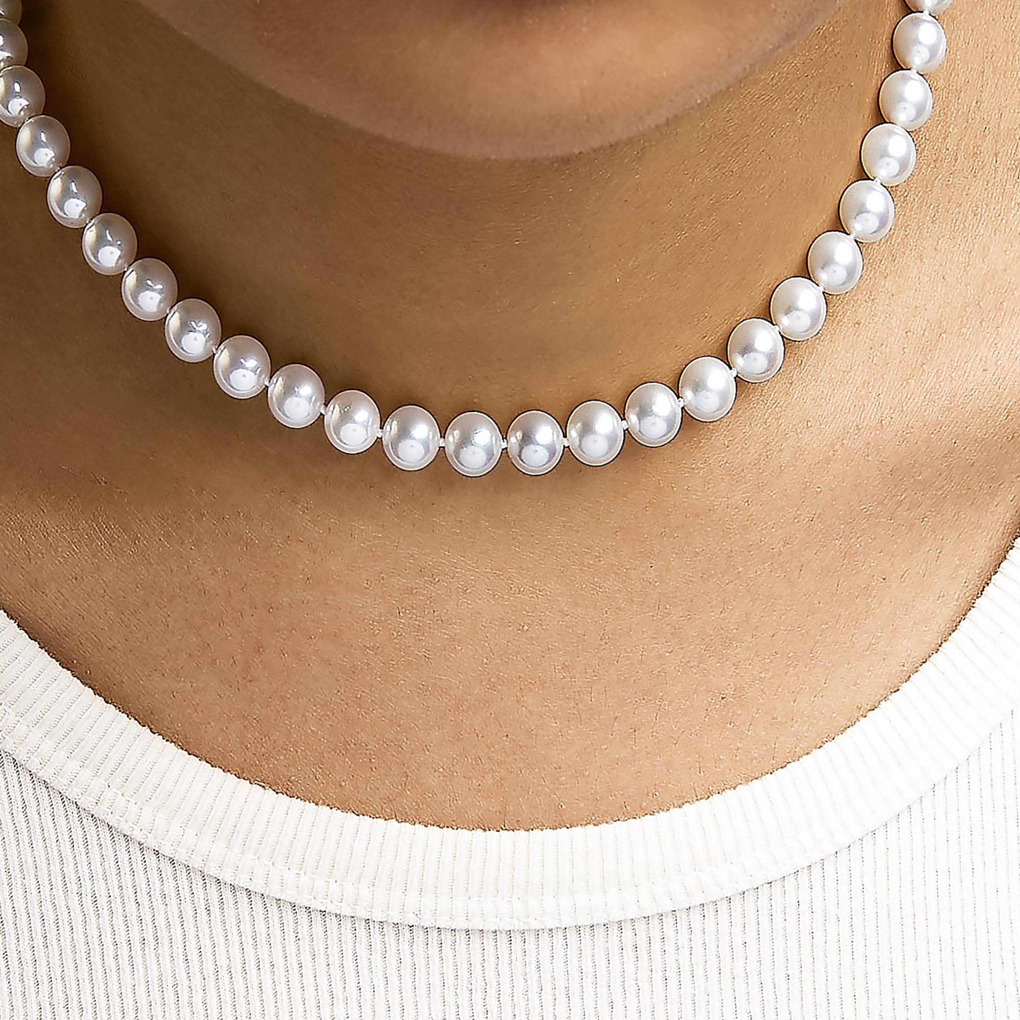 14K Gold 8.0x8.5mm Akoya Pearl Strand Necklace