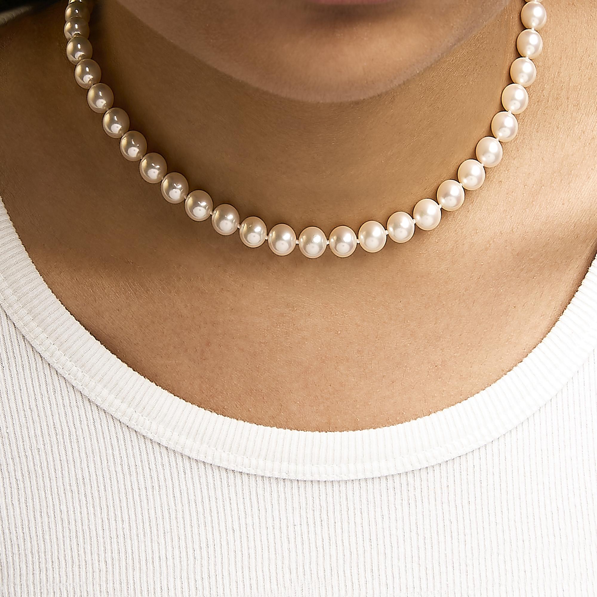 14K Gold 8.0x8.5mm Akoya Pearl Strand Necklace