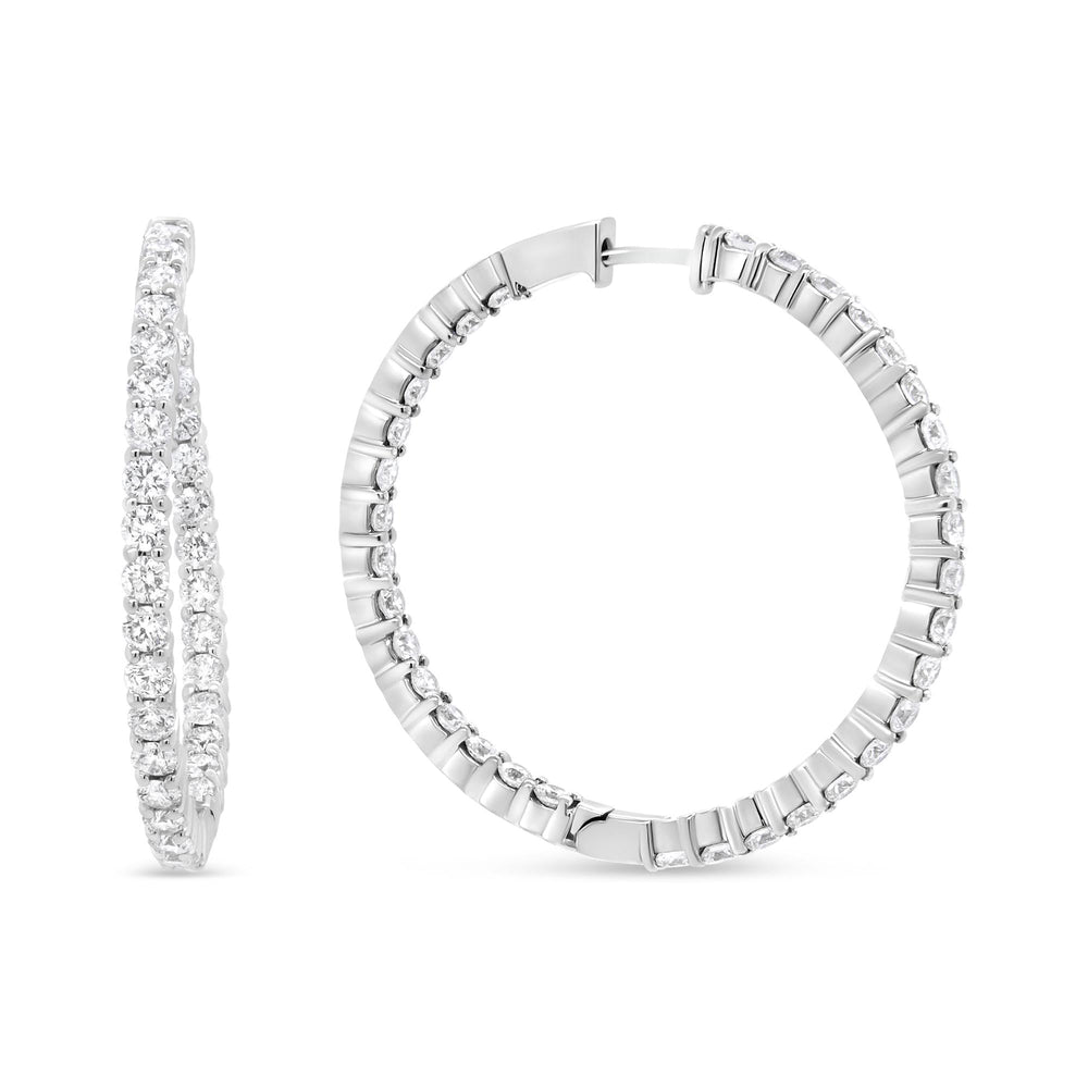 18K White Gold 3 5/8 Cttw Round Diamond Curved Inside-Outside Hoop Earrings (F-G Color, VS1-VS2 Clarity)