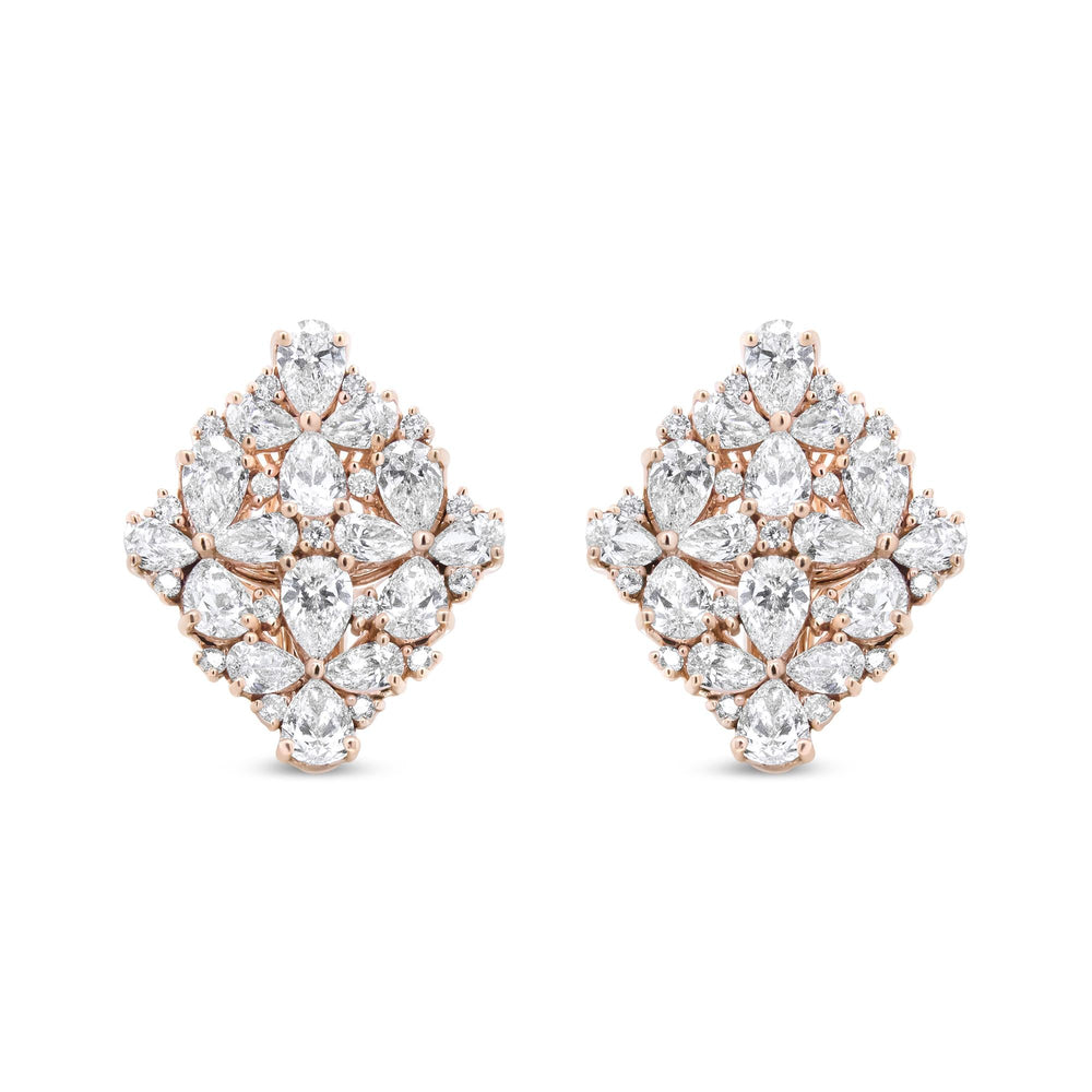 18K Rose Gold 8 1/3 Cttw Pear and Round Diamond Floral Cluster Omega Earrings (F-G Color, VS1-VS2 Clarity)