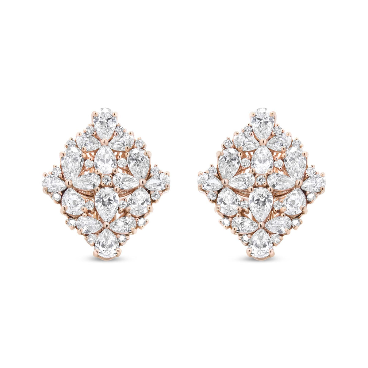 18K Rose Gold 8 1/3 Cttw Pear and Round Diamond Floral Cluster Omega Earrings (F-G Color, VS1-VS2 Clarity)