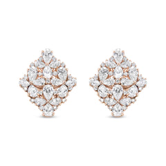 18K Rose Gold 8 1/3 Cttw Pear and Round Diamond Floral Cluster Omega Earrings (F-G Color, VS1-VS2 Clarity)