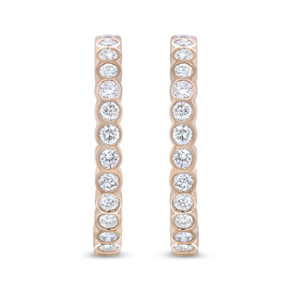 18K Rose Gold 1 Cttw Round Bezel-Set Diamond Hoop Earrings (F-G Color, VS1-VS2 Clarity)