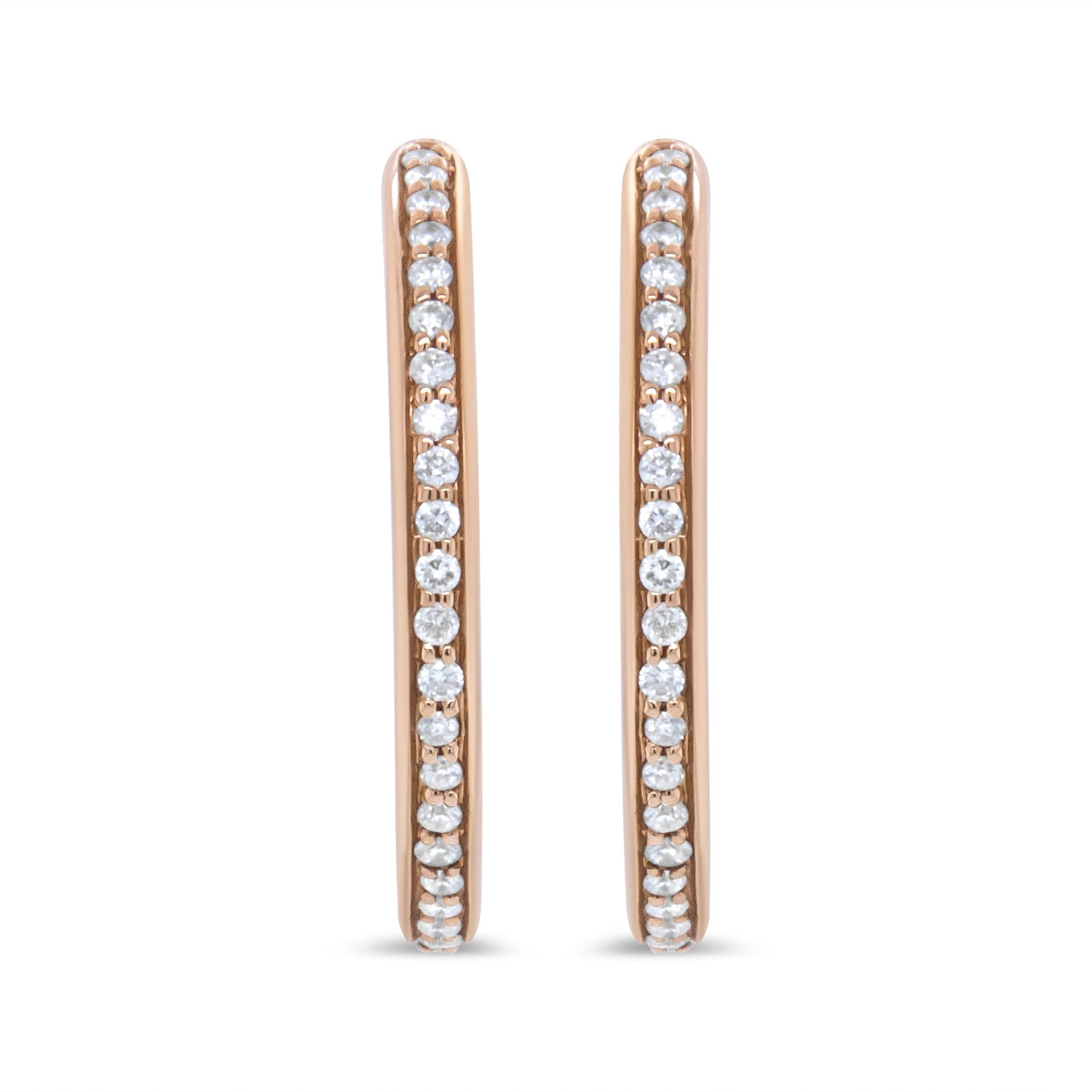18K Rose Gold 1/5 Cttw Round Diamond Hoop Earrings (F-G Color, VS1-VS2 Clarity)