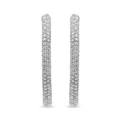 18K White Gold 2 1/3 Cttw Pave Set Diamond Semi Eternity Leverback Hoop Earrings (F-G Color, VS1-VS2 Clarity)