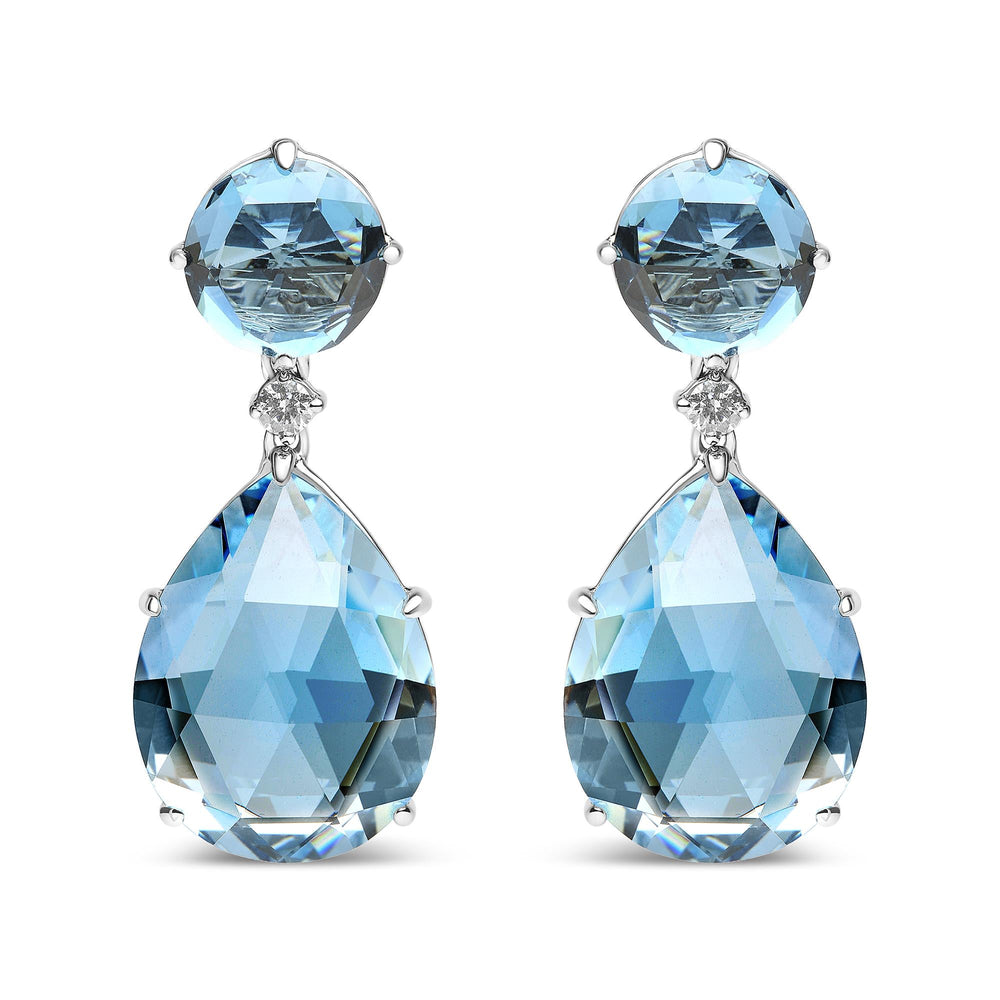 18K White Gold 1/5 Cttw Diamond with Round London Blue Topaz and 20 x 15mm Pear Cut Sky Blue Topaz Gemstone Dangle Earring (G-H Color, SI1-SI2 Clarity)