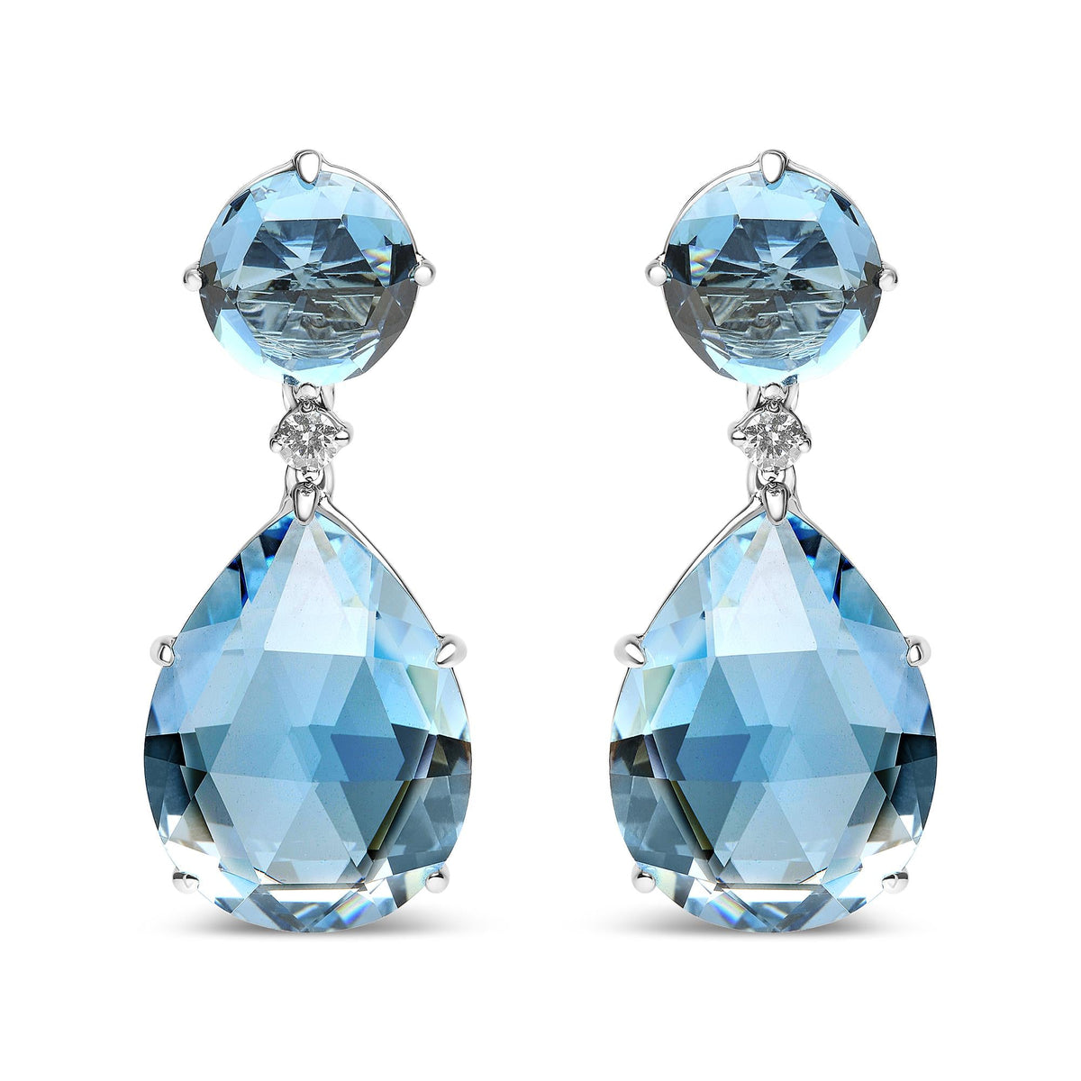 18K White Gold 1/5 Cttw Diamond with Round London Blue Topaz and 20 x 15mm Pear Cut Sky Blue Topaz Gemstone Dangle Earring (G-H Color, SI1-SI2 Clarity)