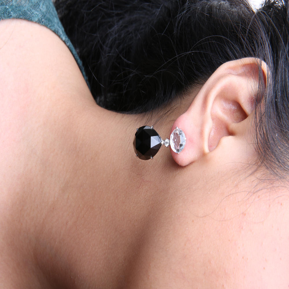 18K White Gold 1/5 Cttw Diamond with Round White Topaz and 20x15mm Pear Cut Black Onyx Gemstone Dangle Earring (G-H Color, SI1-SI2 Clarity)