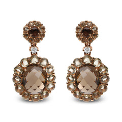 18K Rose Gold Diamond Accent and  Lemon and Oval Smoky Color Quartz Gemstone Dangle Drop Earring (G-H Color, SI1-SI2 Clarity)