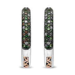 18K White Gold 1.00 Cttw Brown and White Diamond and 1.3mm Round Green Tsavorite Gemstone Inside Outside Hoop Earrings (Brown and G-H Color, SI1-SI2 Clarity)