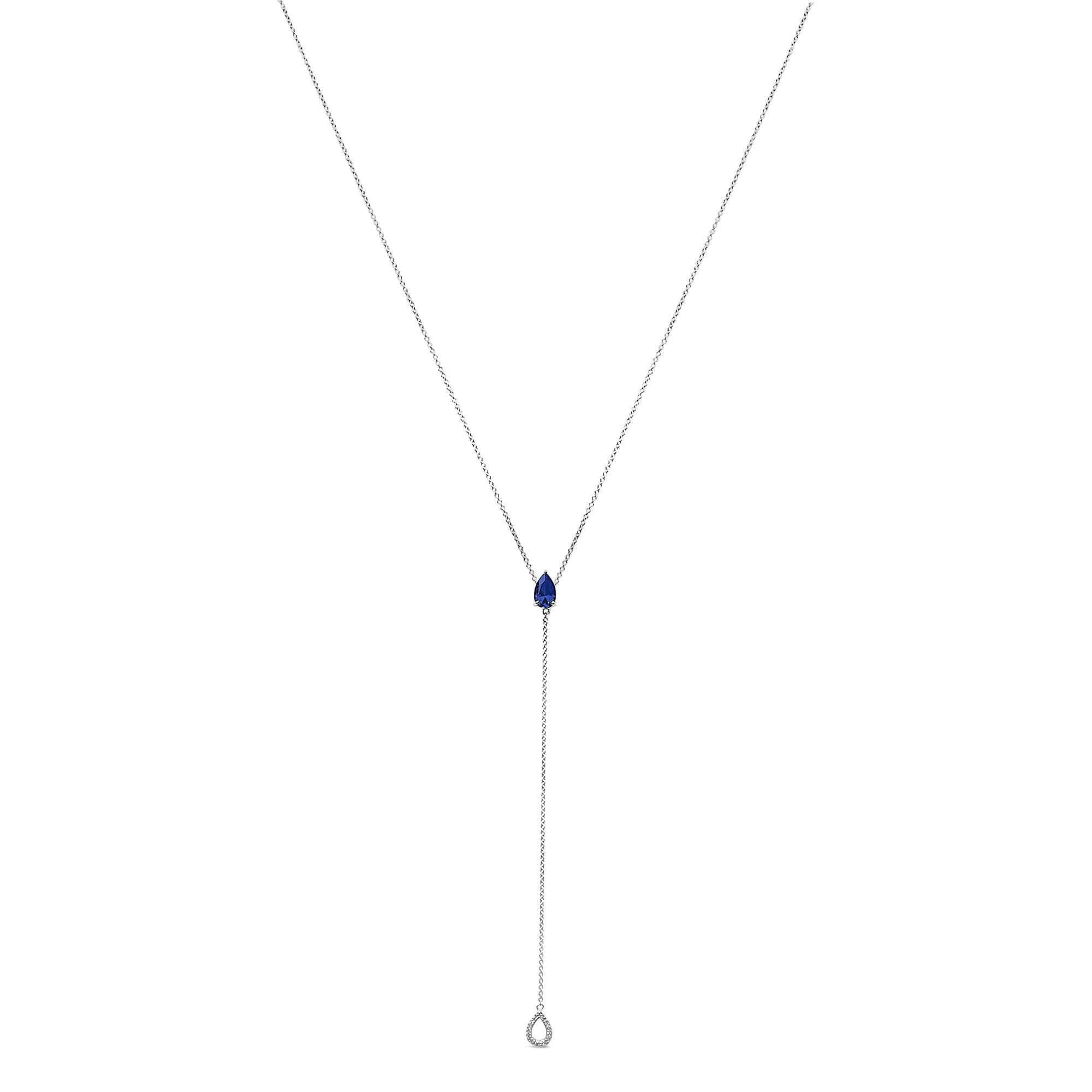Sterling Silver Created Blue Sapphire and Diamond Accent Y Necklace