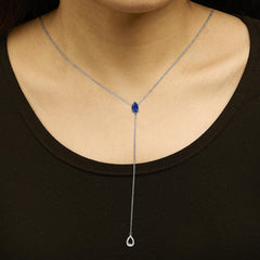 Sterling Silver Created Blue Sapphire and Diamond Accent Y Necklace