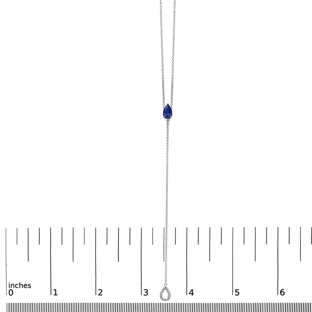 Sterling Silver Created Blue Sapphire and Diamond Accent Y Necklace