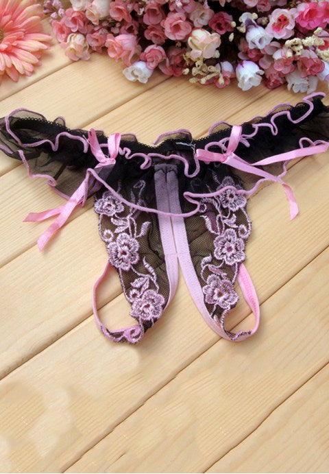 Sheer Mesh Crotchless Bowtie G-string