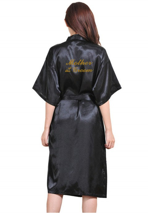 Mother of the Groom Satin Kimono Robe with Gold Glitter