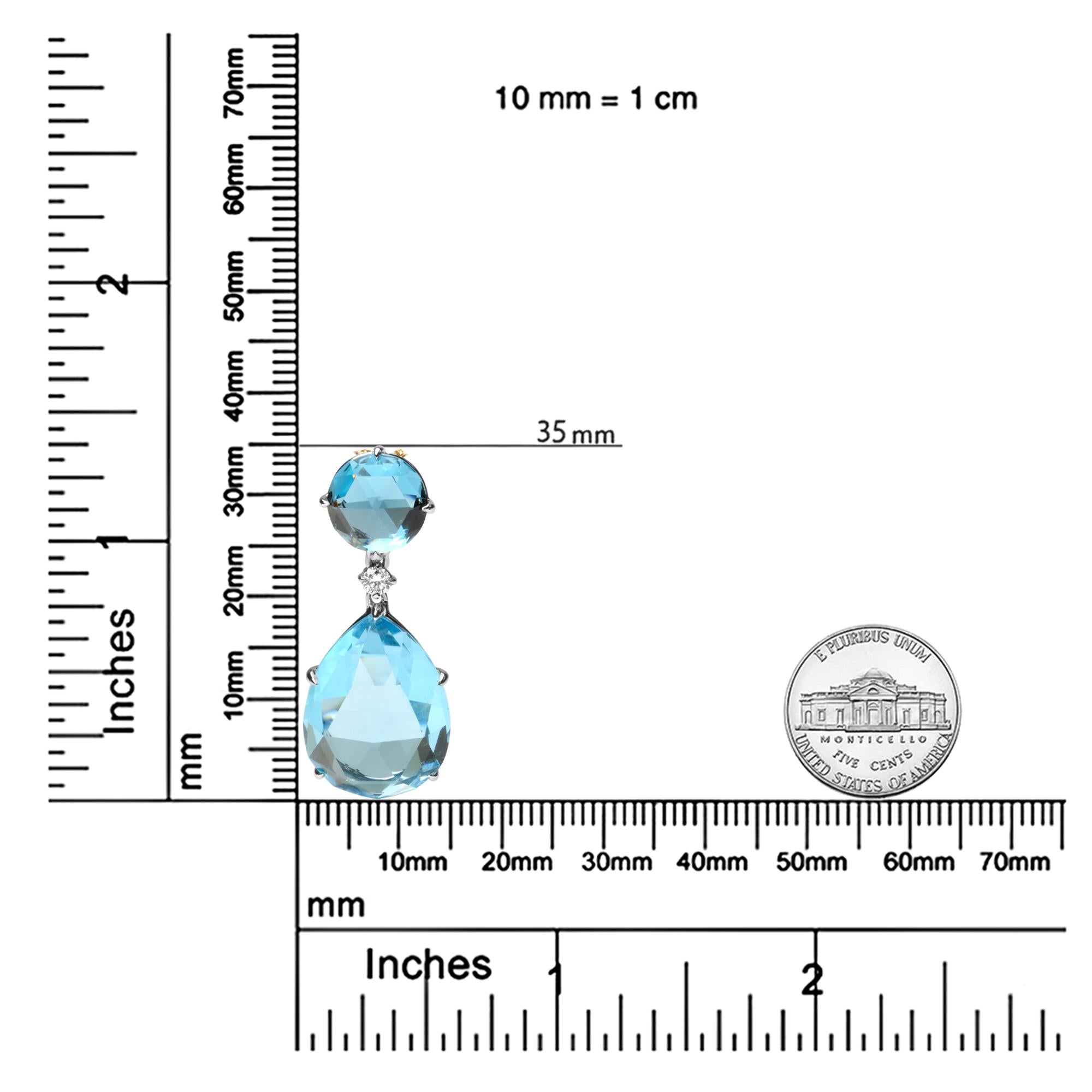 18K White Gold Diamond Accent and Round London Blue Topaz and Pear Cut Sky Blue Topaz Dangle Drop 18" Pendant Necklace (G-H Color, SI1-SI2 Clarity)
