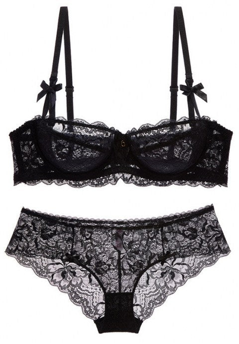 Sheer Lace Unlined Demi Bra Set