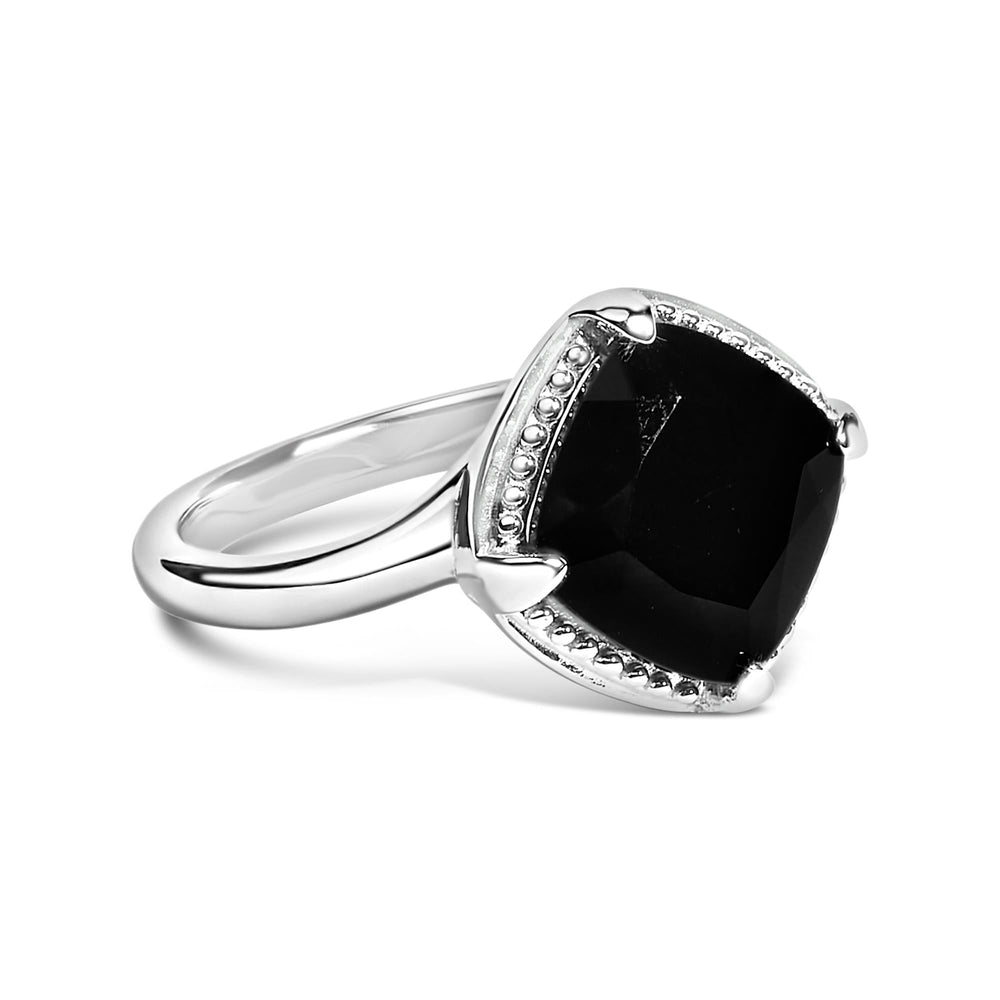 Sterling Silver Cushion Onyx 3-Piece Jewelry Set Ring Earrings Pendant 18 Inch Cable Chain