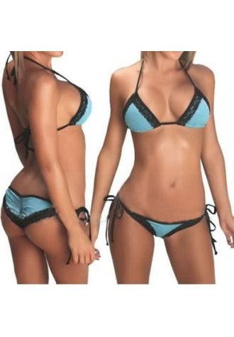 Sexy Scrunch Back Bikini with Black Lace