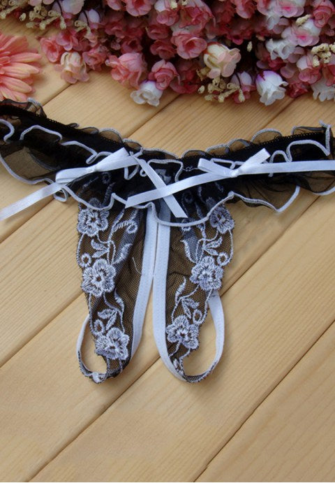 Sheer Mesh Crotchless Bowtie G-string