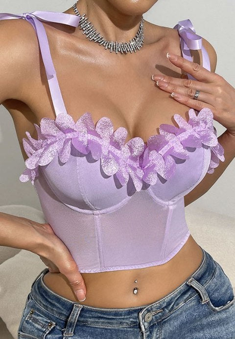 Feminine 3D Floral Bustier Top