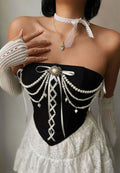 Elegant Pearl-Embellished Bustier Top