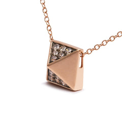 14K Rose Gold 1/4 Cttw Brown Diamond Matte Finished Pyramid Pendant Necklace (Brown Color, SI1-SI2 Clarity) - 18" Inches