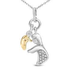 14K Yellow Gold Plated Sterling Silver Diamond Accent Mom and Child Pendant Necklace