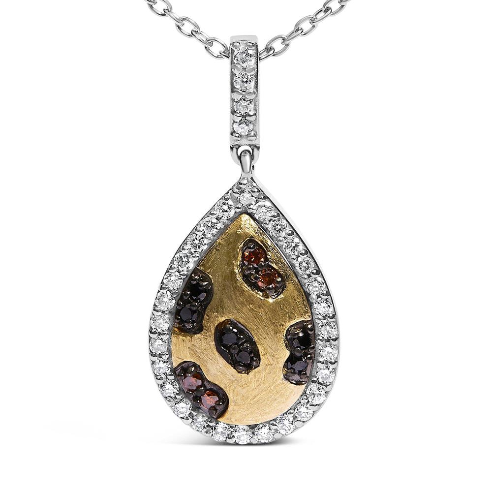 10K Yellow Gold Plated Sterling Silver Mixed Color Diamond Accent Pear Halo Pendant Necklace