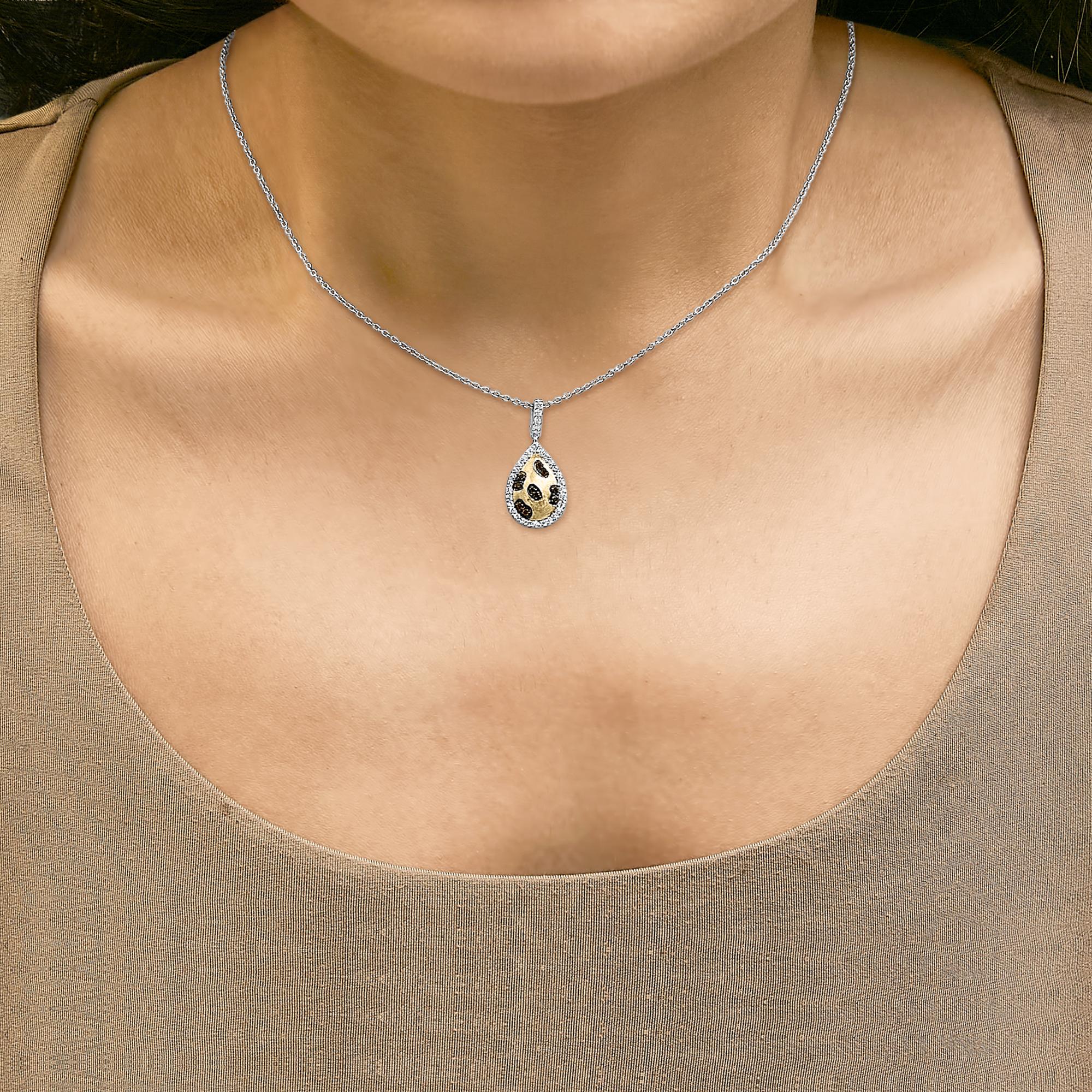 10K Yellow Gold Plated Sterling Silver Mixed Color Diamond Accent Pear Halo Pendant Necklace