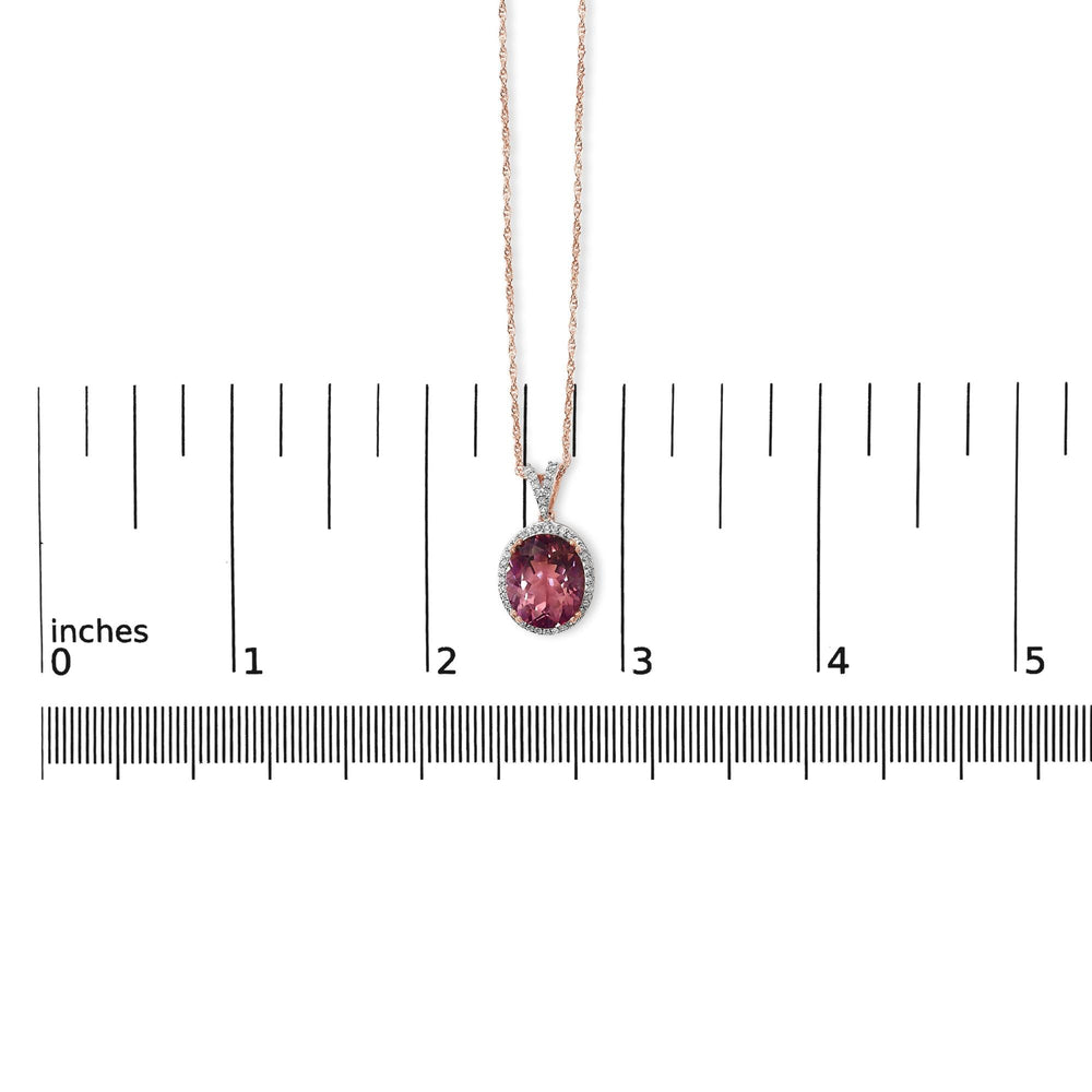 14K Rose Gold Vermeil Sterling Silver 1/5 Cttw Diamond Pink Quartz Oval Pendant Necklace