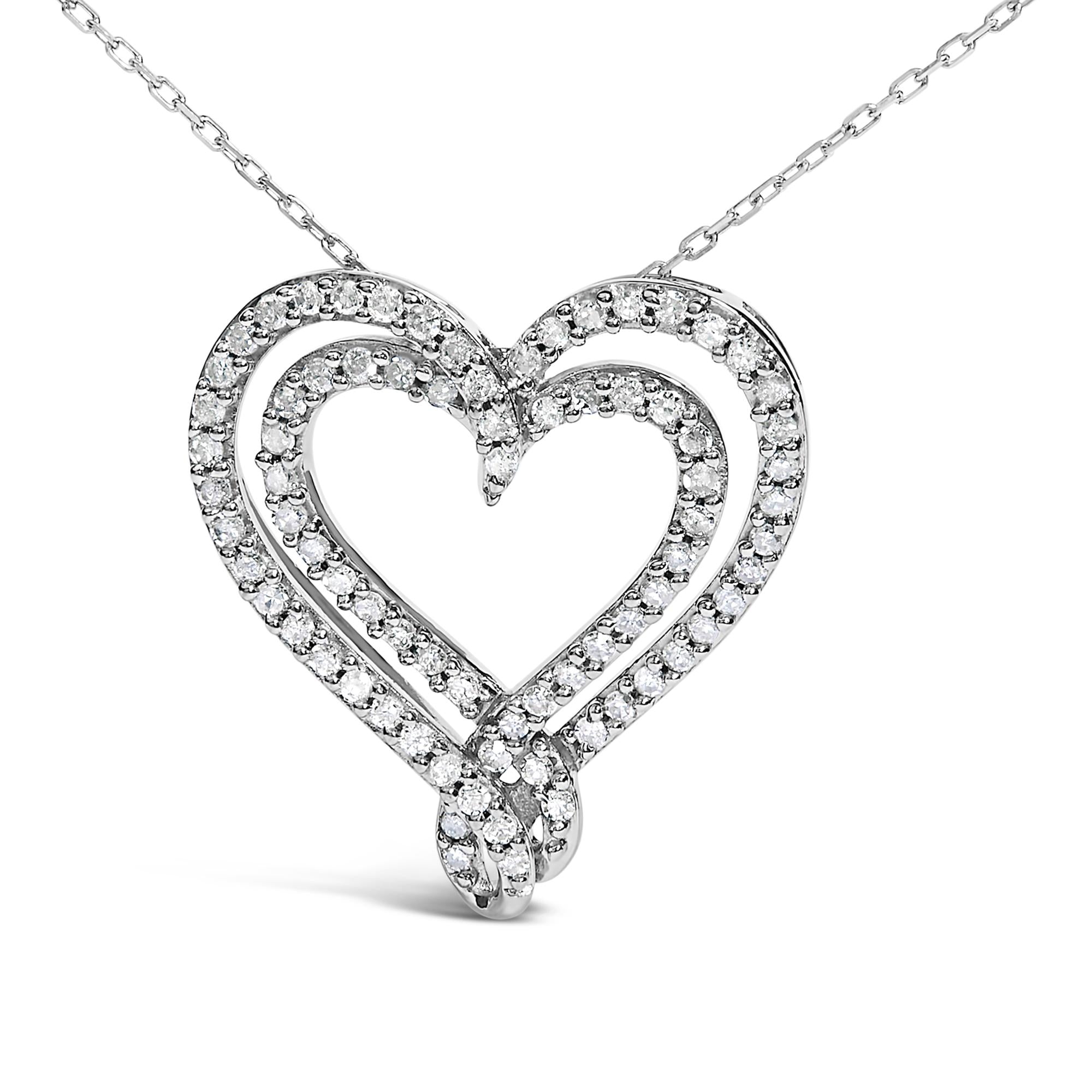 Sterling Silver 1/2 Cttw Diamond Heart Pendant Necklace