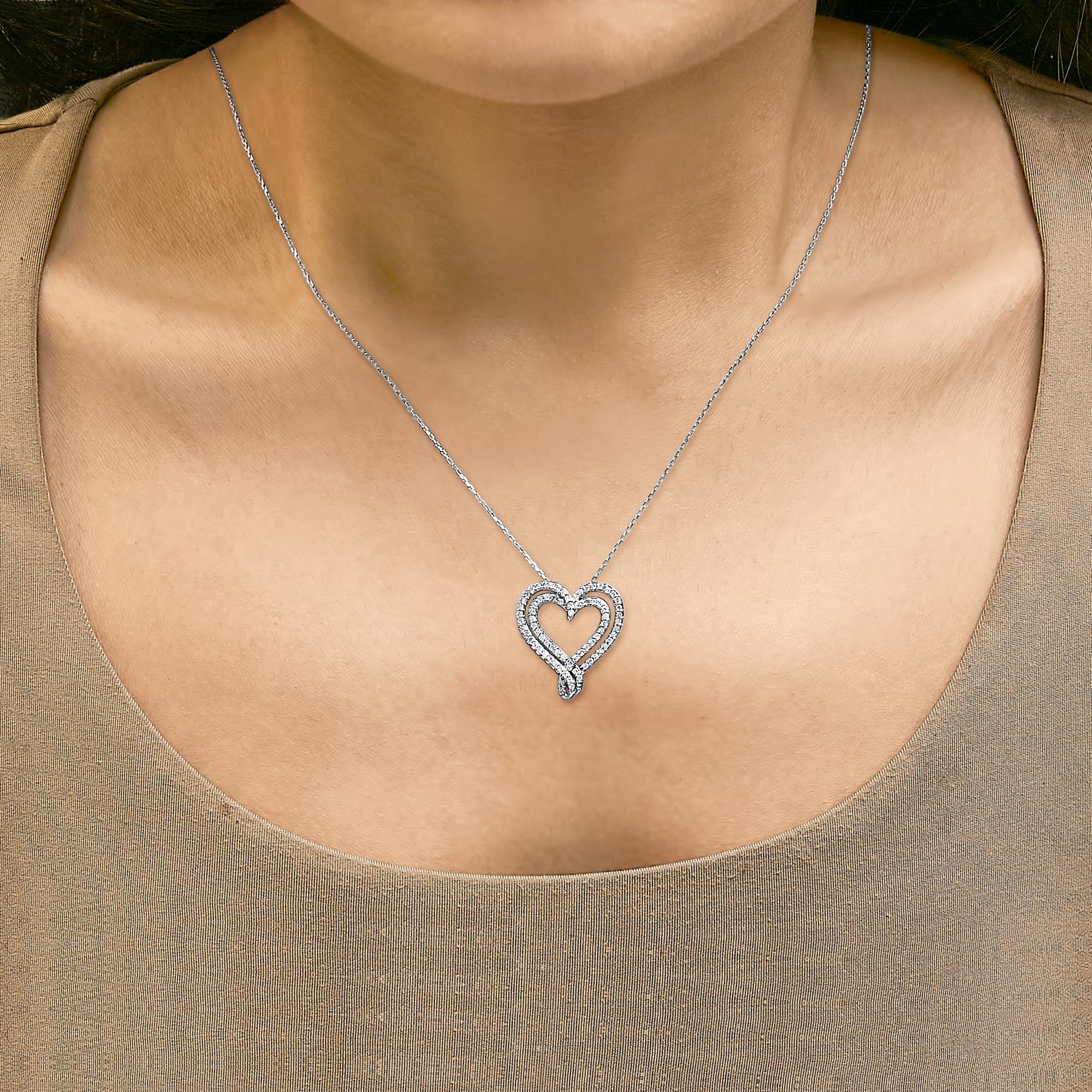 Sterling Silver 1/2 Cttw Diamond Heart Pendant Necklace