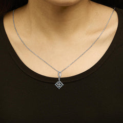 Sterling Silver Blue Topaz and White Sapphire Square Motif Pendant Necklace 18 Inch