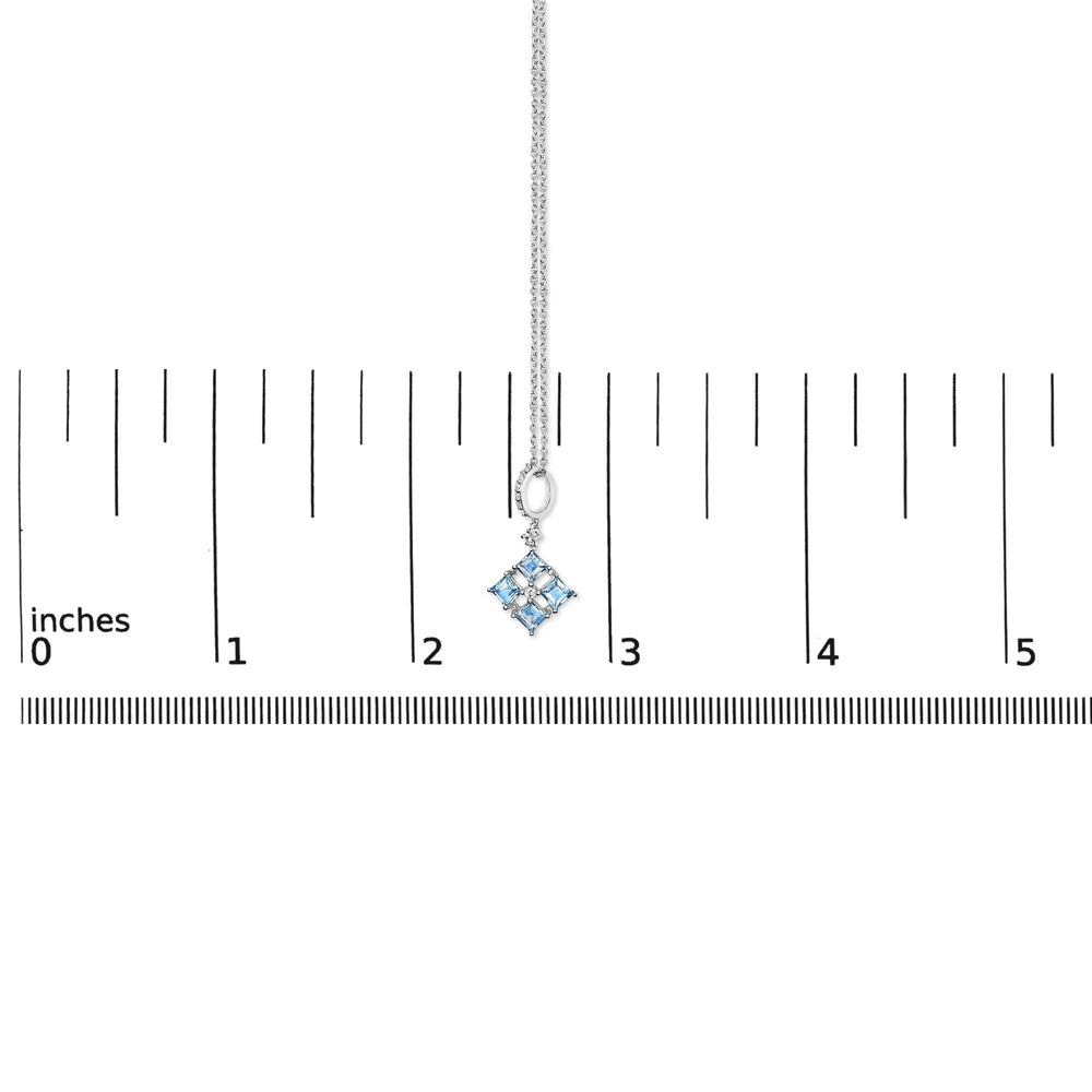 Sterling Silver Blue Topaz and White Sapphire Square Motif Pendant Necklace 18 Inch
