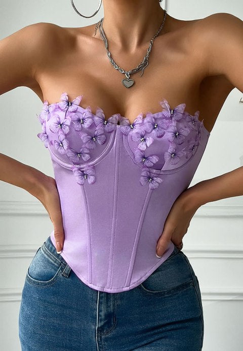 Elegant Lilac Corset Bustier with Floral Detail