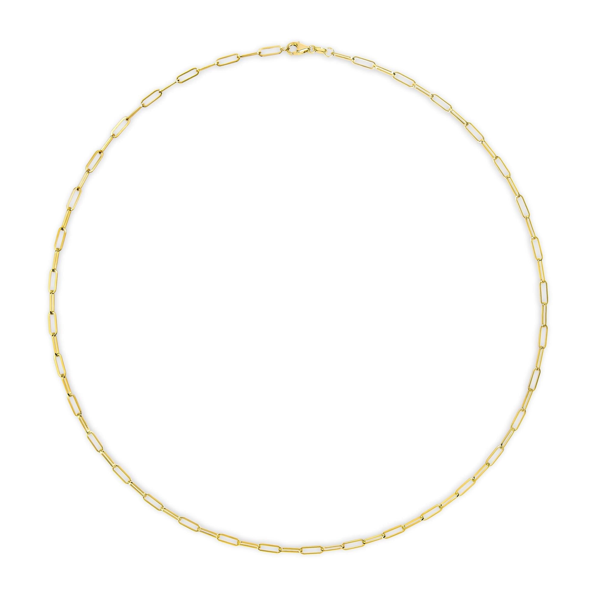 Unisex Solid 14K Gold 2.5mm Paperclip Chain Necklace