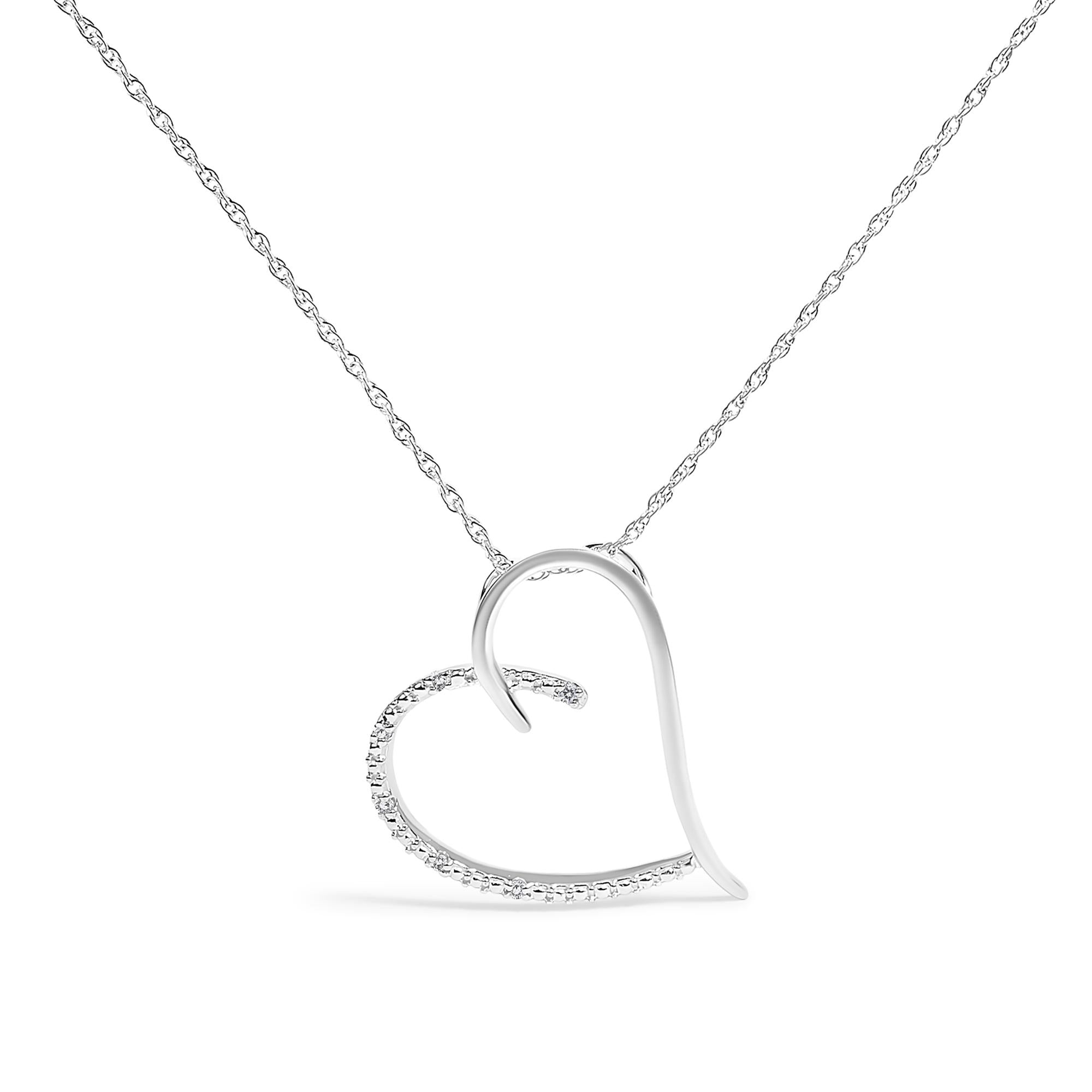 .925 Sterling Silver Diamond Accent Open Heart Slide Pendant Necklace (J-K Color, I2-I3 Clarity) - 18" Inches