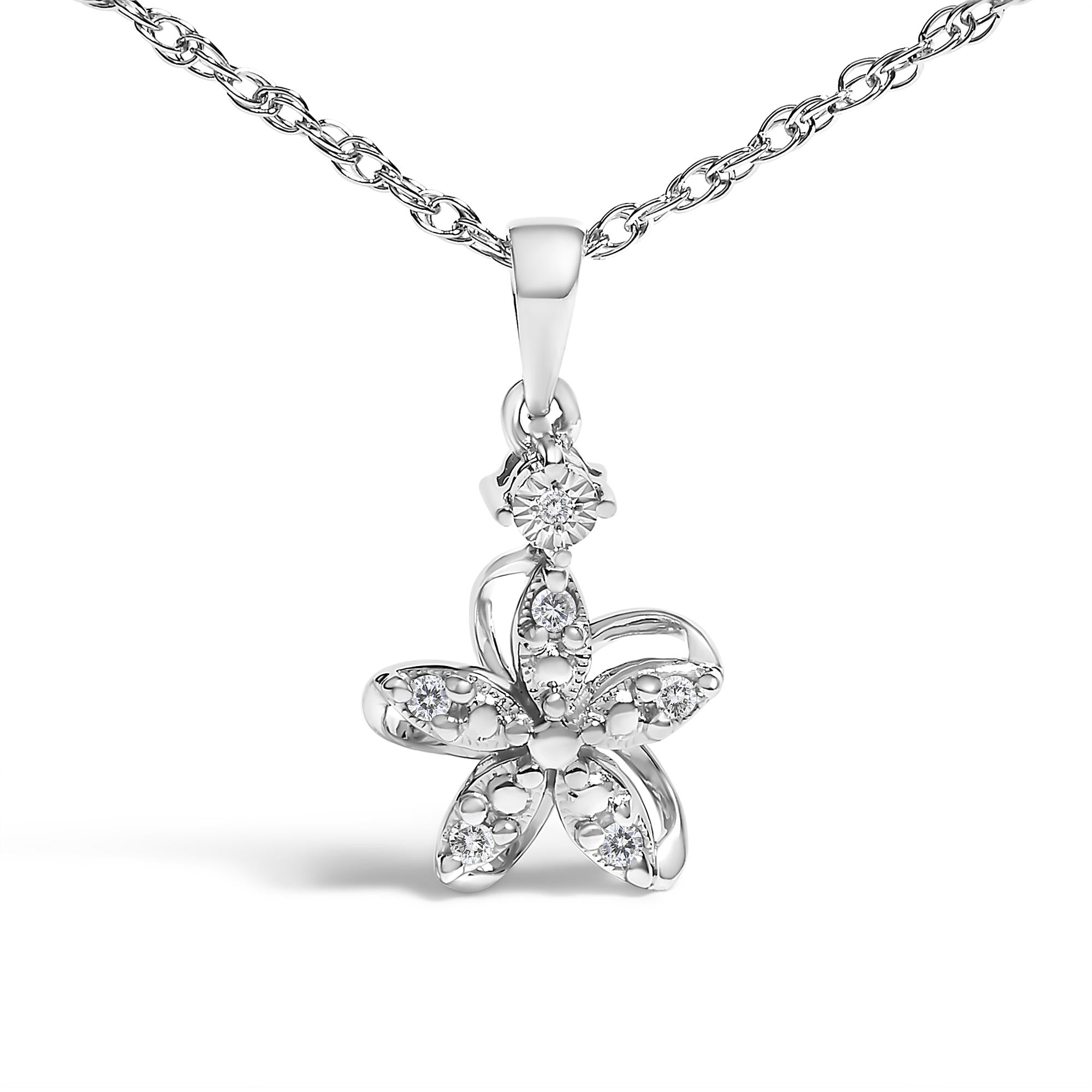 .925 Sterling Silver Diamond Accent Flower Pendant Necklace (J-K Color, I2-I3 Clarity) - 18" Inches