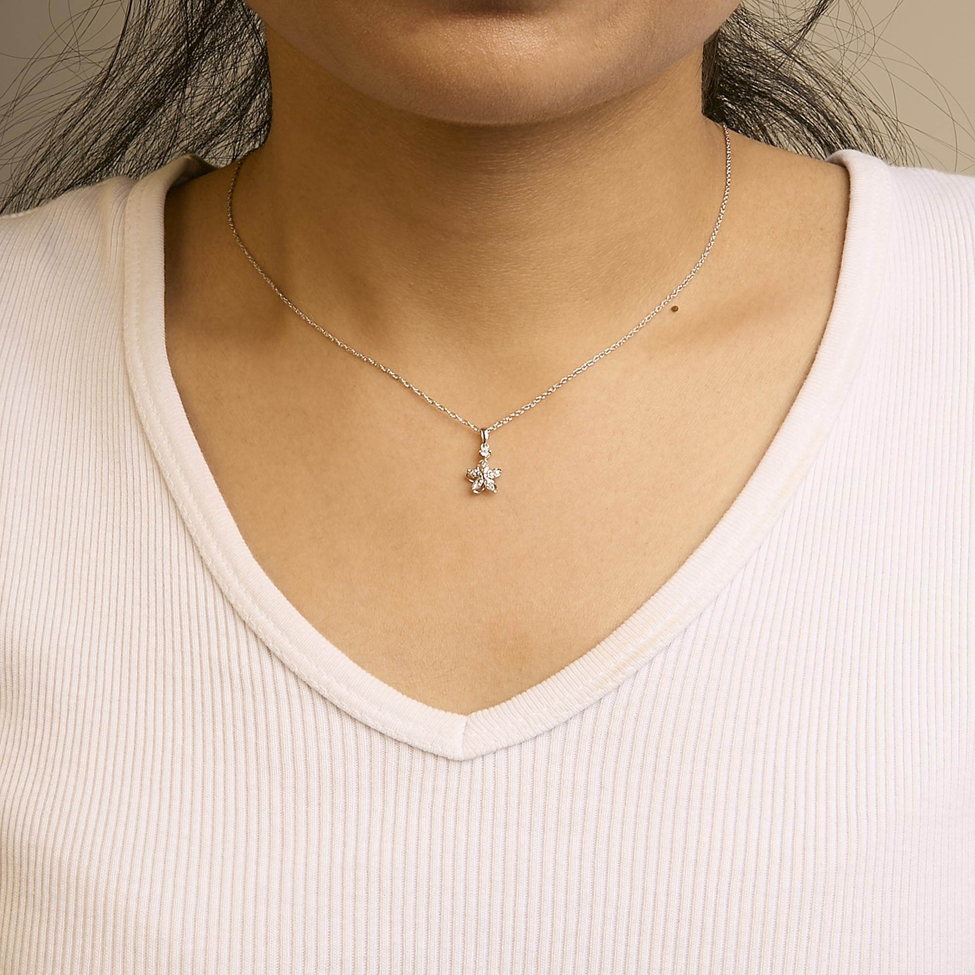 .925 Sterling Silver Diamond Accent Flower Pendant Necklace (J-K Color, I2-I3 Clarity) - 18" Inches