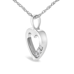 .925 Sterling Silver Lab Grown Diamond 1/4 Cttw Three Stone Heart Pendant Necklace - 18" Inches
