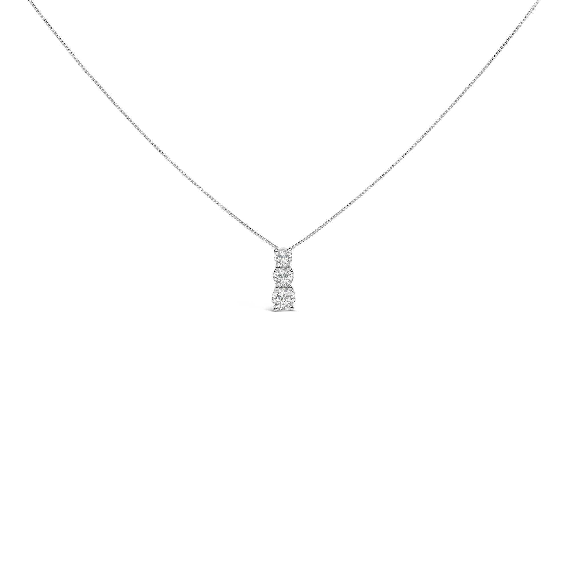 14K Gold 1/2 Cttw Lab Grown Diamond Three Stone Pendant Necklace