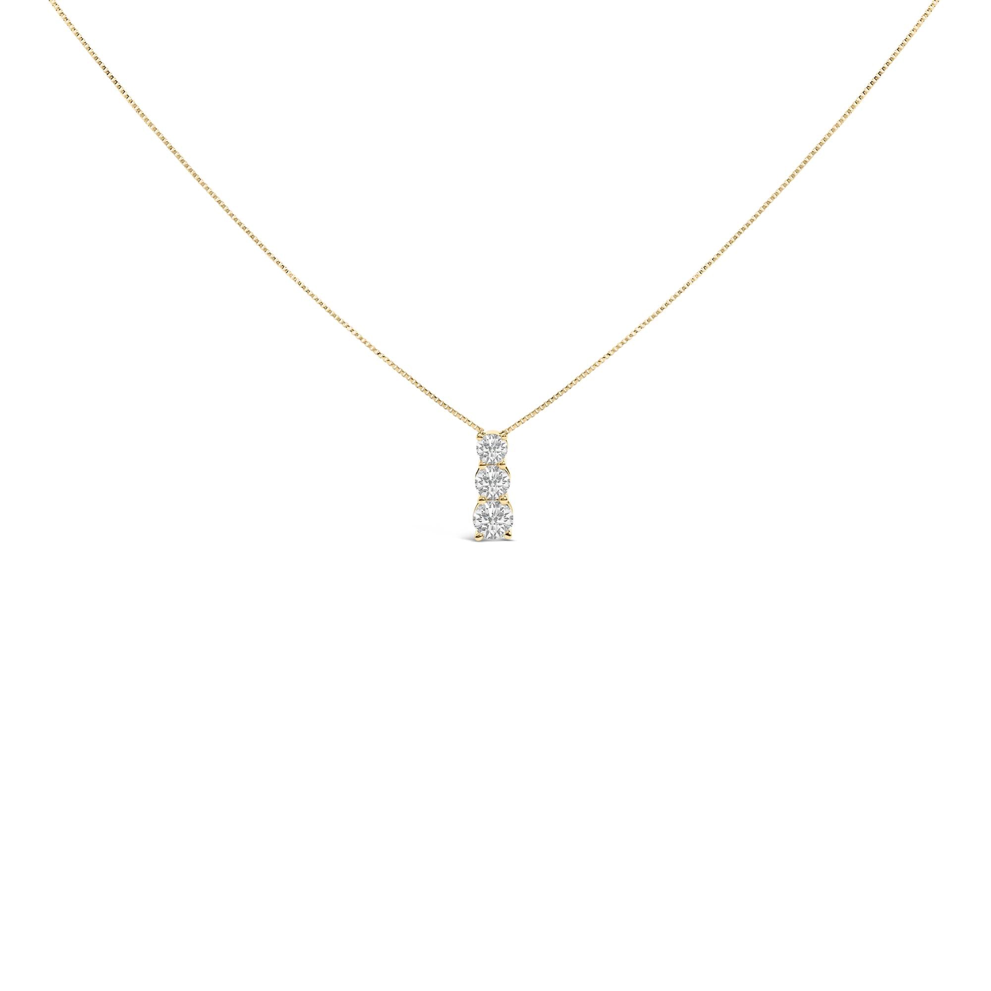 14K Gold 1/2 Cttw Lab Grown Diamond Three Stone Pendant Necklace