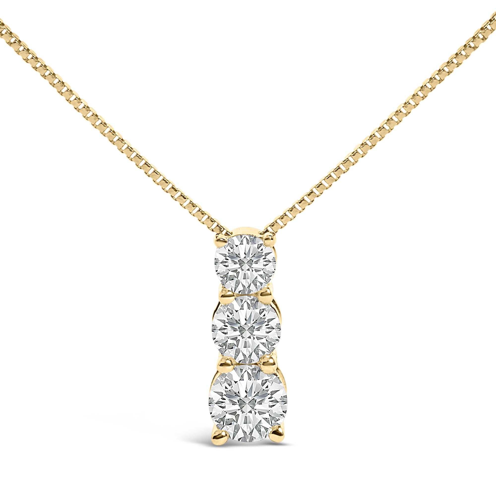 14K Gold 1/2 Cttw Lab Grown Diamond Three Stone Pendant Necklace