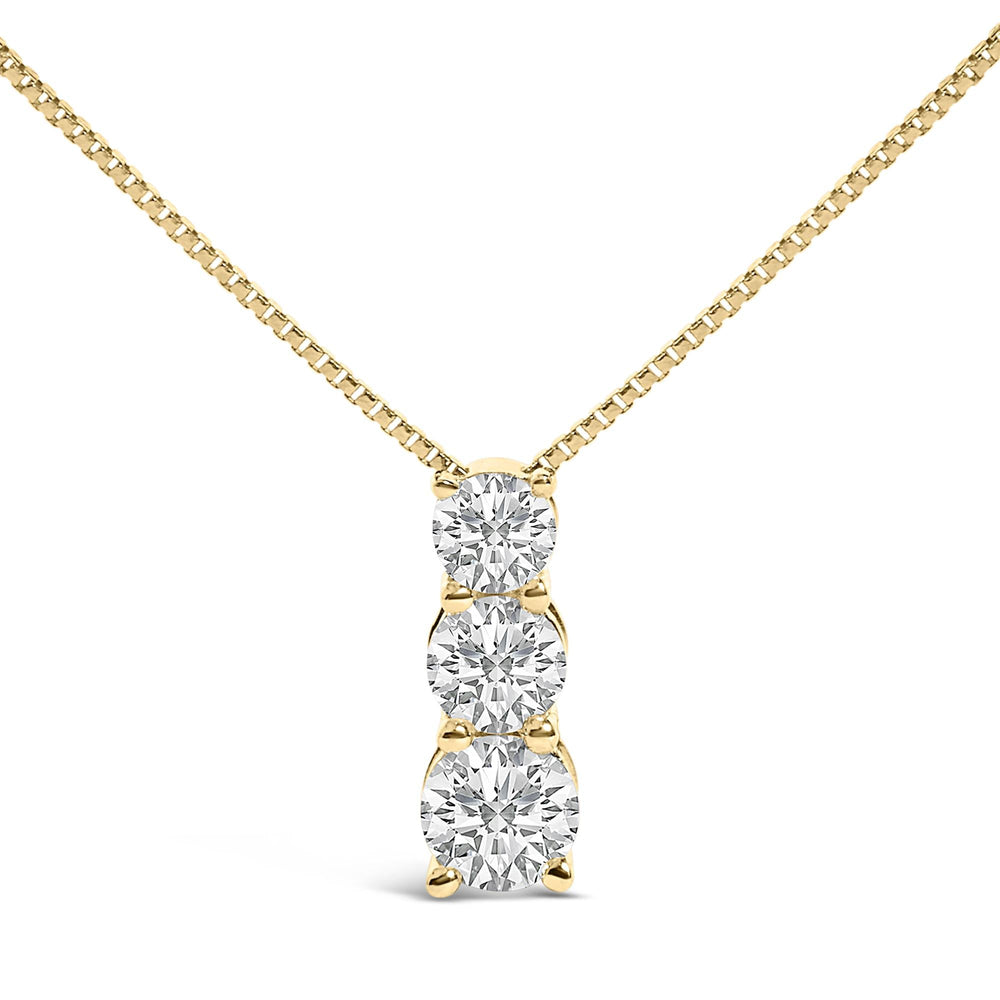 14K Gold 1/2 Cttw Lab Grown Diamond Three Stone Pendant Necklace