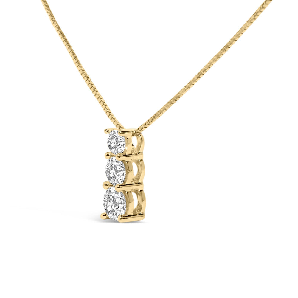 14K Gold 1/2 Cttw Lab Grown Diamond Three Stone Pendant Necklace