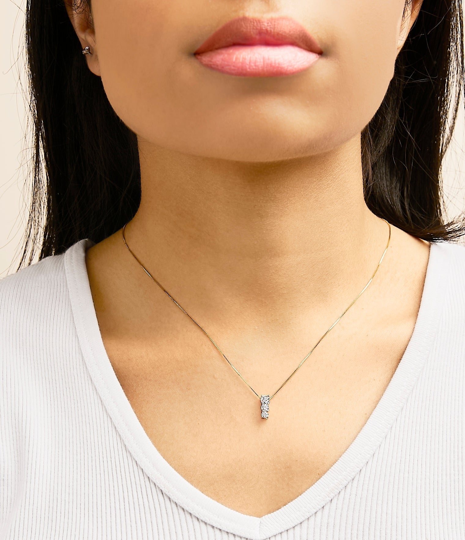 14K Gold 1/2 Cttw Lab Grown Diamond Three Stone Pendant Necklace